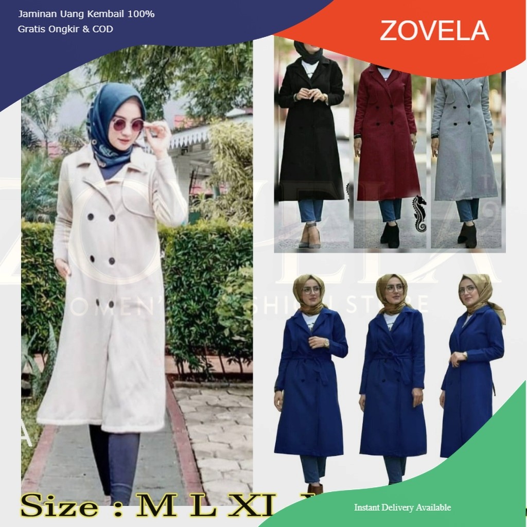 ZOVELA - Long Coat Jaket Wanita Long Blazer Tebal Baju Umroh Atasan Wanita Musim Dingin Premium