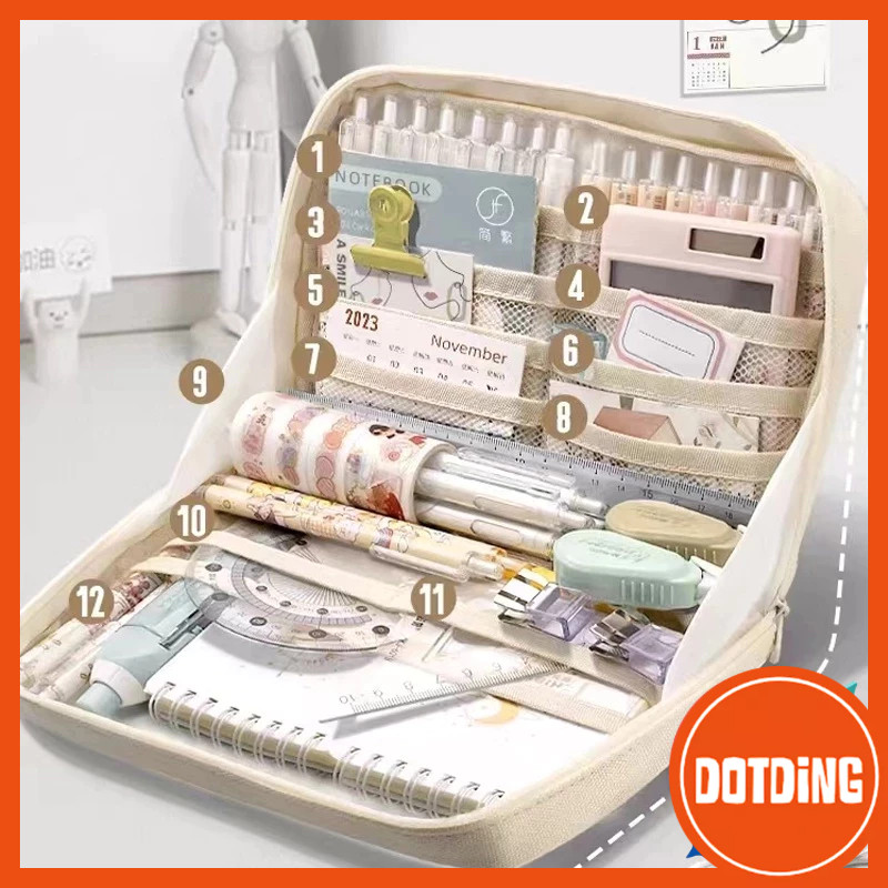 

READY [Cod] 8-Layer Super Large Capacity Pencil Case Kawaii Canvas Pencil Box Pen Pouch Organizer for Girls Back to School Stationery Supplies High Quality