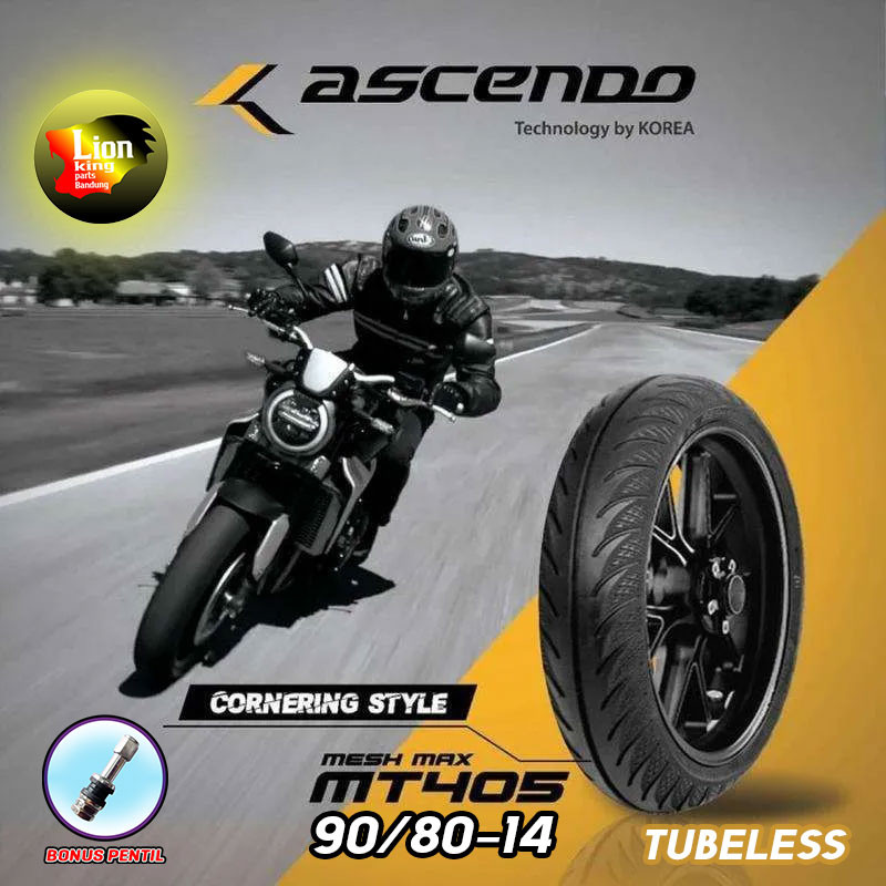 BRIGIXSHOP BAN LUAR ASCENDO MESH MAX 90/80 RING 14 90/80-14 TUBELESS BONUS PENTIL 100% ORIGINAL