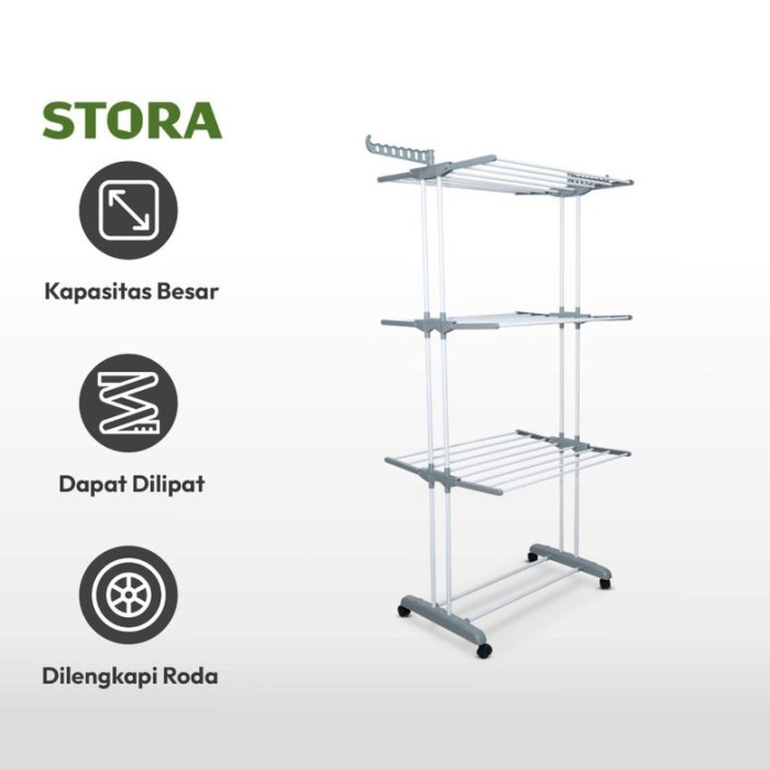 Jemuran Baju Besi Portable STORA Jemuran Pakaian Serbaguna W/ Roda