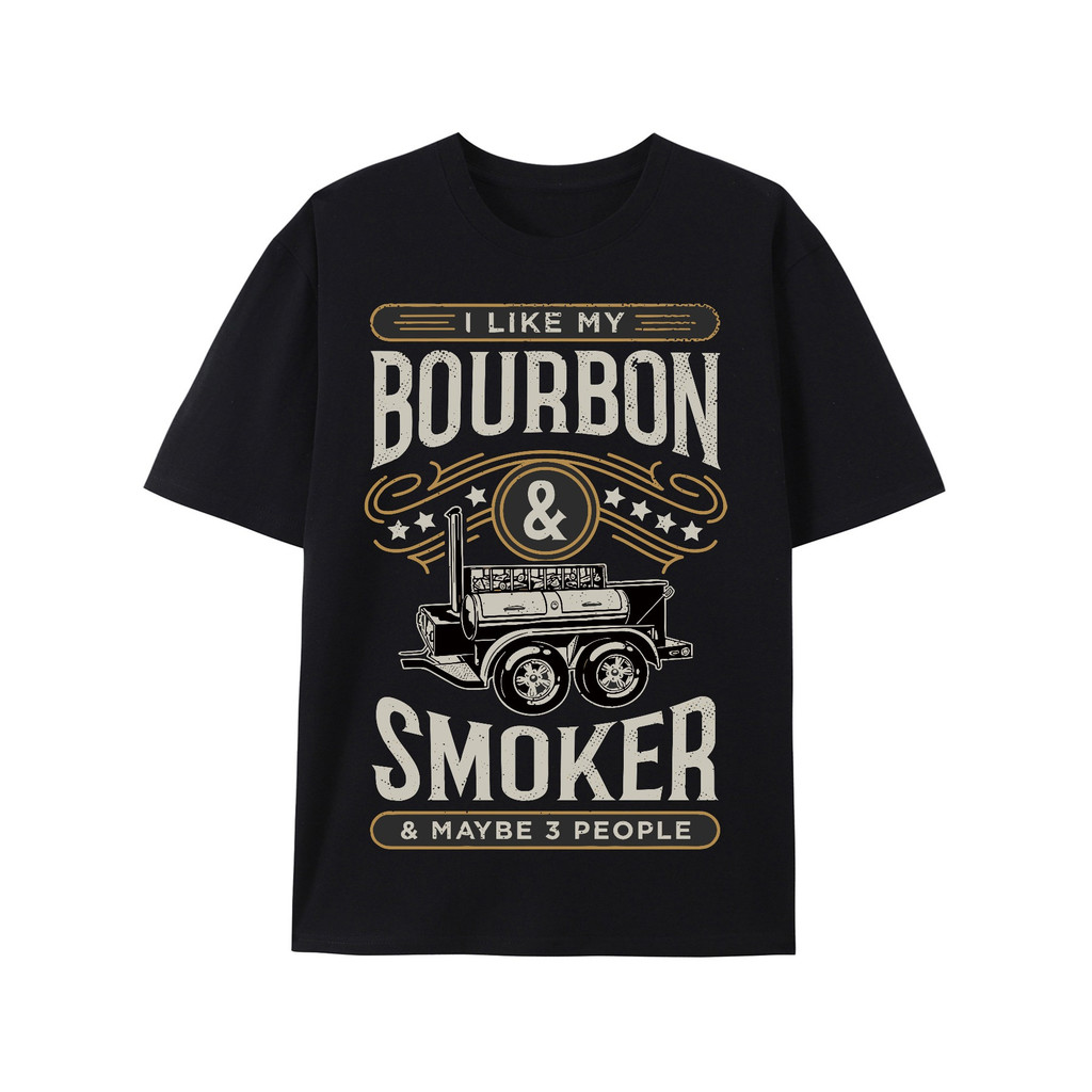 Kaos T-Shirt Lucu Bourbon Whiskey Pecinta Whiskey  Desain Retro Barbeque Panggang Daging Asap Premiu