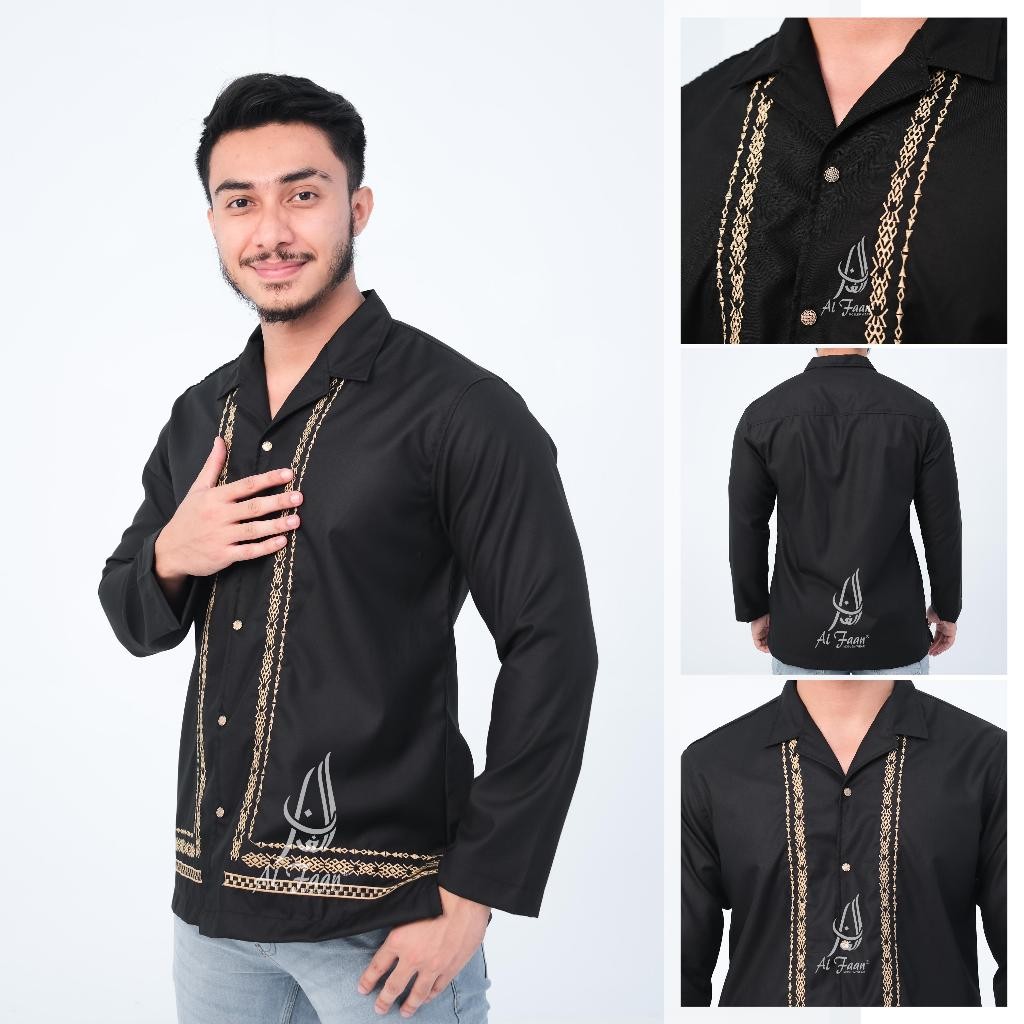 (AL FAAN) Baju koko pria bordir lengan panjang koko kemko pria dewasa katun busana muslim pria