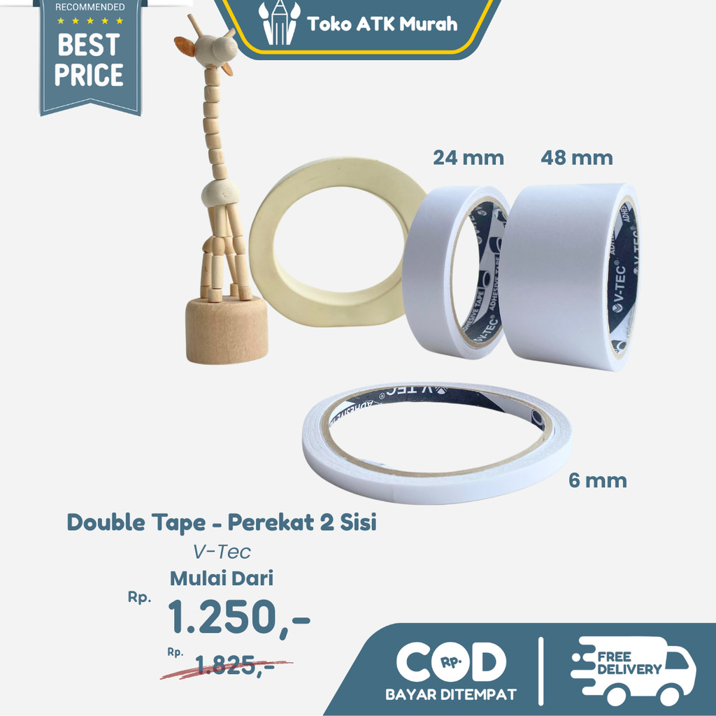 

Double Tape 6mm / 12mm / 24mm / 48mm V-Tec - Selotape 2 Sisi Bolak Balik