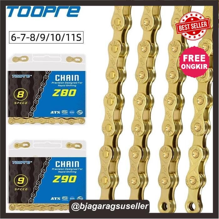 rantai sepeda gold TOOPRE bike chain 6 7 8 9 10 11 12 speed 8sp 9sp 10sp 11sp 12sp kmc vg rockbros e