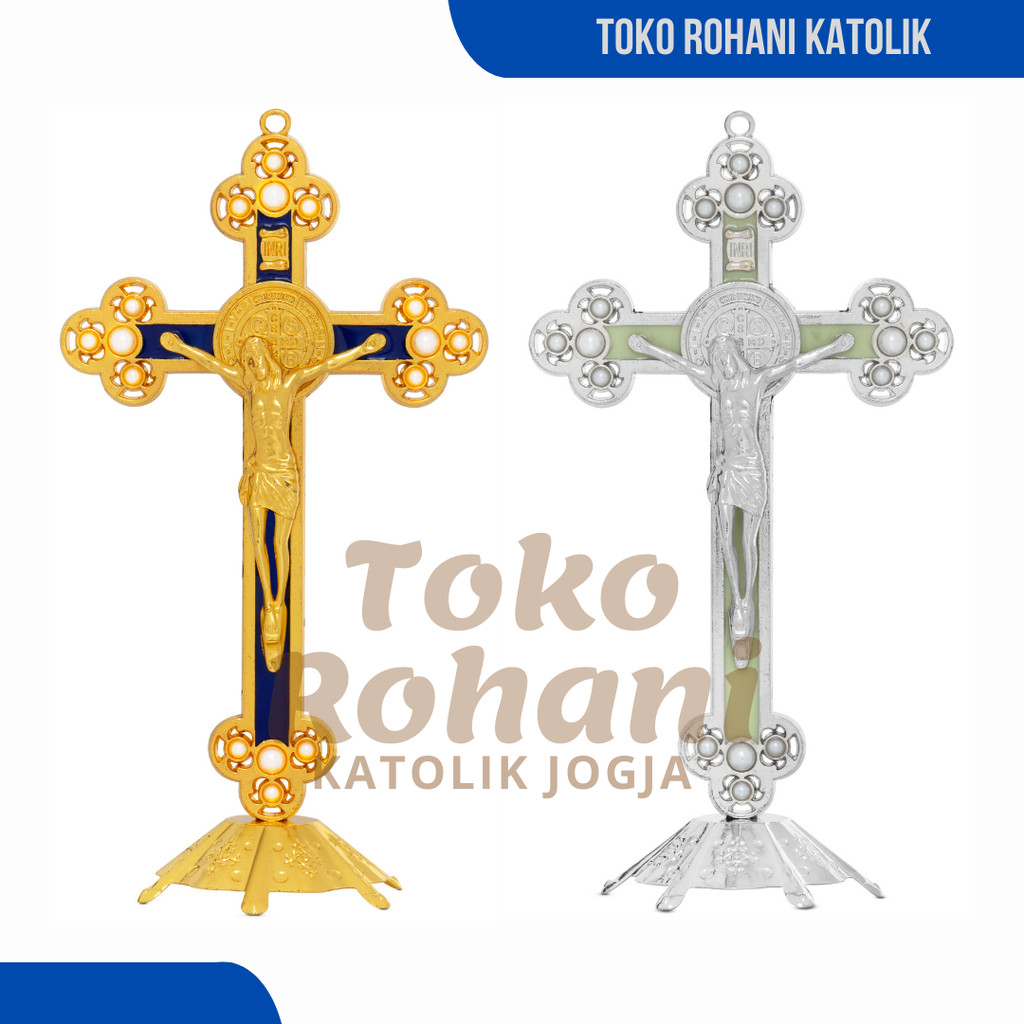 SALIB BENEDIKTUS MODEL BUNGA 20 CM / SALIB DUDUK BENEDIKTUS / SALIB MEJA BENEDIK / SALIB GANTUNG BEN