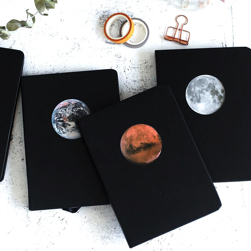 

A5 Creative Hardcover Notebook,Planetary Series Cover All Black Cardboard 96sheets/Book,Writing Diary Office Study Note Supplies