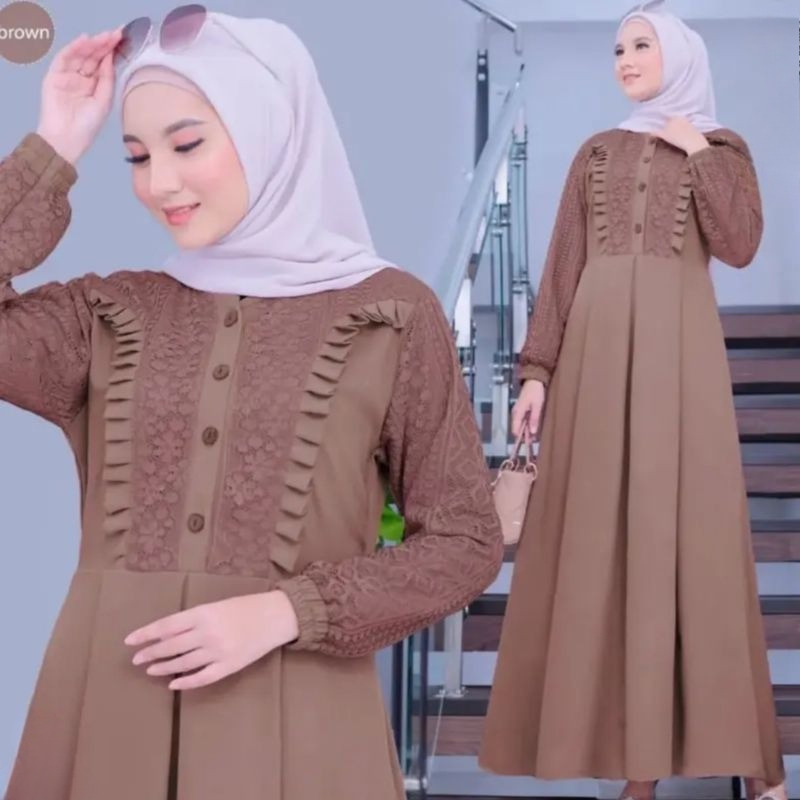 Vellani Gamis Maxy Gamis Model Kombinasi Brokat Model Buat Acara Kondangan dan Lainya