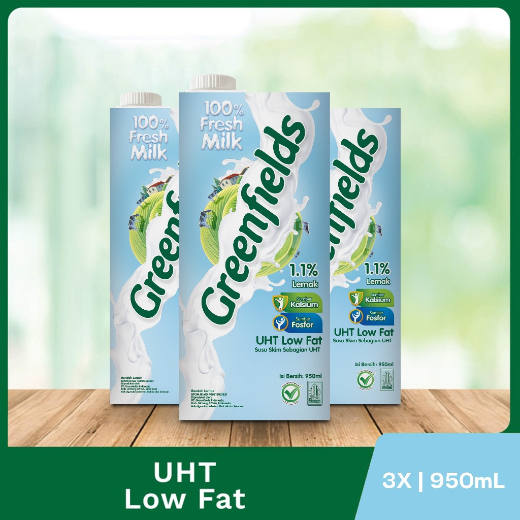 

[Triplepack] Susu Greenfields UHT Low Fat 950mL x 3 pcs