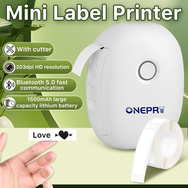 

ONEPRT L13 Pencetak Mini Label Pintar Portabel dengan Bluetooth Nirkabel Mesin Pembuat Label，Putih