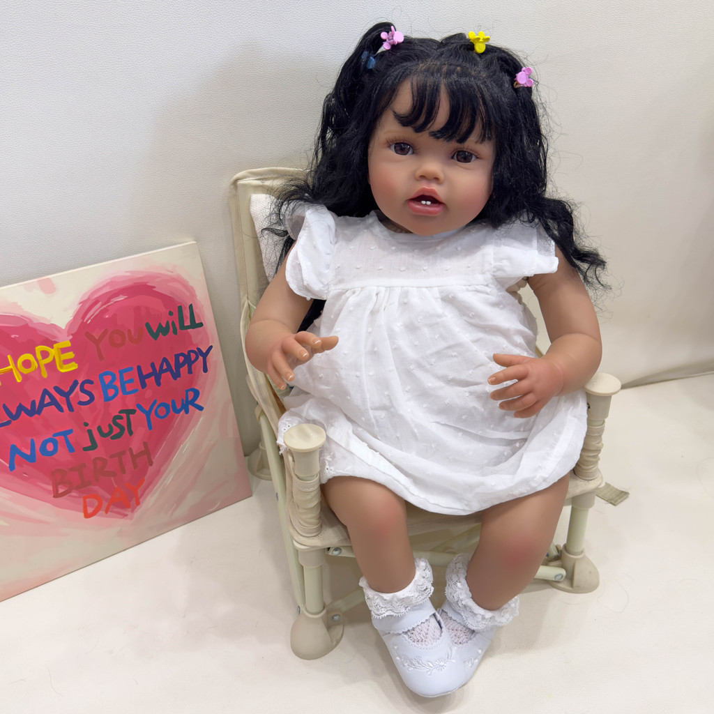 

NPK 24Inch Dark Brown Skin Lottie Reborn Baby Toddler Newborn Doll Princess Girl lifelike Soft Touch 3D Skin Art Doll