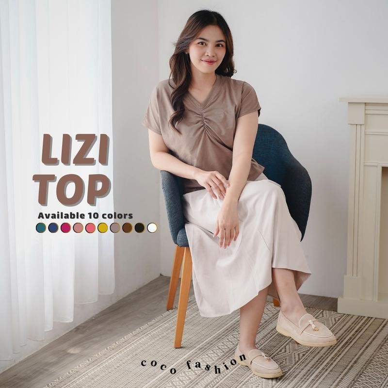 

Atasan Wanita Kaos Basic Lizi Top Kerut Dada Kerah V-Neck Feminine Girl Style Cotton Combed Premium Size M L XL Polos Elegant Casual Outfit