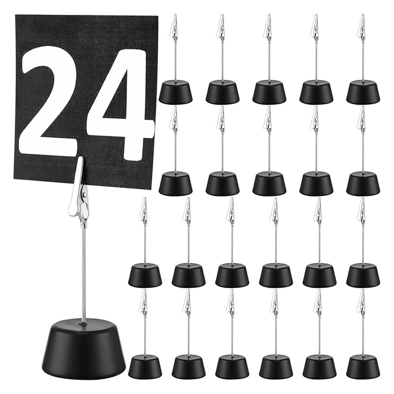 

24 Pcs Place Card Holder Photo Memo Clips With Clamp Wooden Base Table Number Holder, For Menu Wedding Party Decoration-L22A