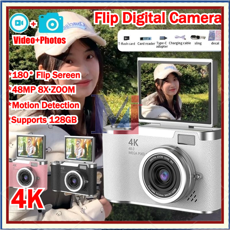 [COD] Kamera Digital 4K 48MP HD Kamera Digital Dengan Flash Mini Kamera Kamera Swafoto Layar Lipat 1