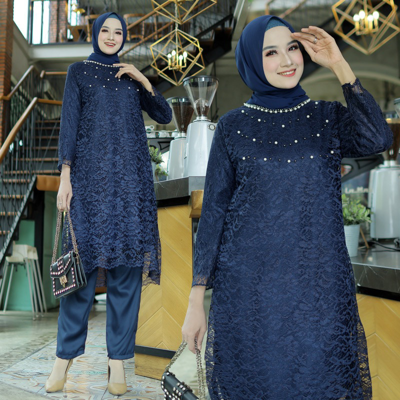 Z1 100% REAL PIC SET ASTERIA SETELAN TUNIK BROKAT MUTIARA SETELAN MUSLIMAH 3 WARNA