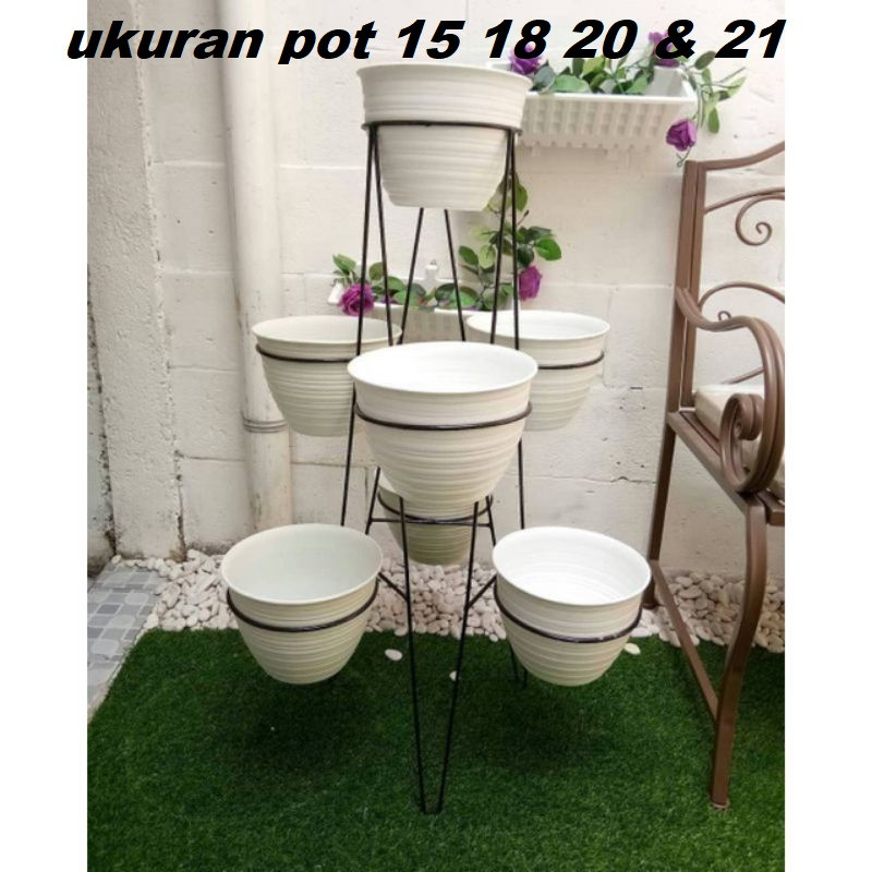 POT BUNGA BESI/KERANGKA POT MENARA ISI 7 POT/STANDING POT MENARA ISI 7 POT MADU/RAK BUNGA BESI/STAND