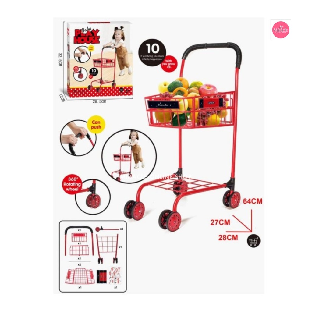 MiracleOnlineShop  Mainan Troli Belanja Supermarket besar - Shopping trolly anak - Trolley Besi 64cm