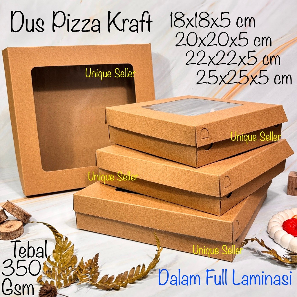 

[Isi10] Dus Box Pizza KRAFT 18x18x5 20x20x5 22x22x5 25x25x5 Jendela FULL Laminasi 350 Gsm / Dus Box Hampers Pizza Kue Roti Snack Pizza Kue Baju Hadiah Souvenir Pigora Jam Dinding 18x18 20x20 22x22 25x25 Tinggi 5 cm Kraft Coklat Window