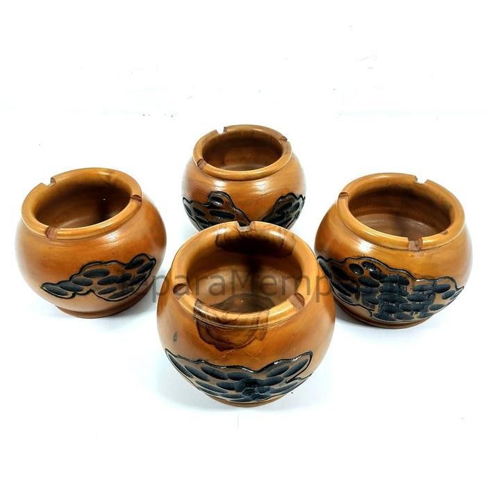 Asbak Rokok Unik Antik Model Gentong Kayu Jati Ukir Pahat JM5476