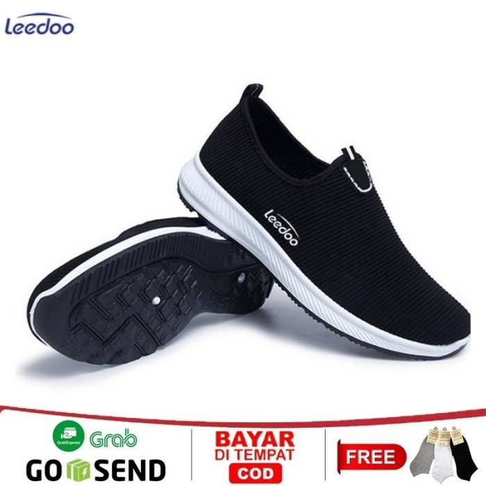 ORIGINAL Leedoo Sepatu Pria Casual Slip On Shoes Tanpa Tali Hitam