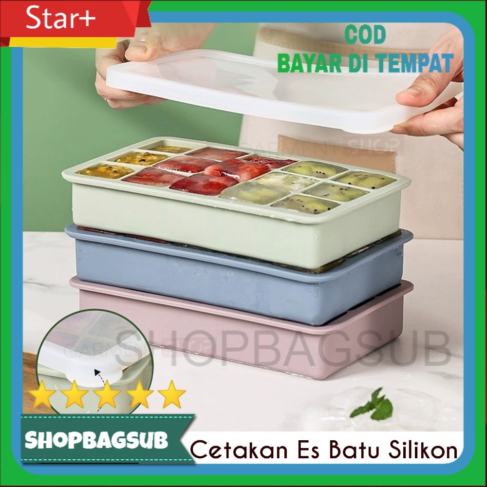 Cetakan Cube Es Batu Silikon Elastis Ice Cup Jelly Buah Bentuk Kotak Dengan Wadah Penutup