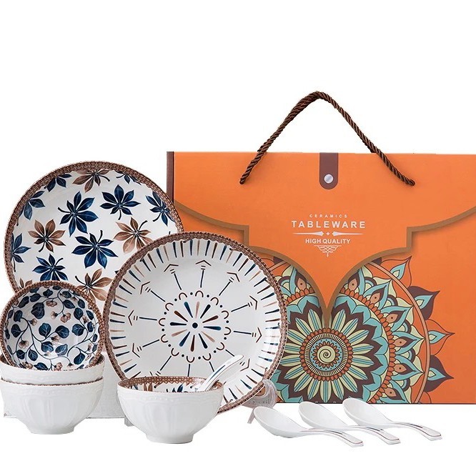 

Best Seller Souvenir Ceramic gift set with Orange box motif bohemian - 4B+2P+2S