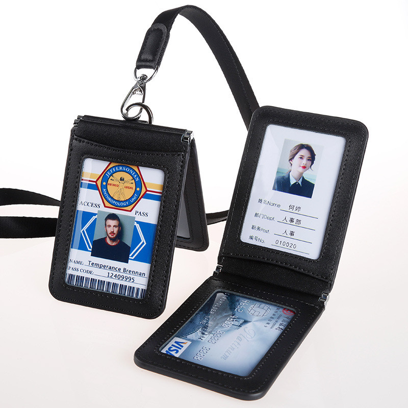 

High Quality Genuine Leather ID Card Set Sleeve Holder Badge Case Clear Bank Credit Card Clip Badge Holder Accessories