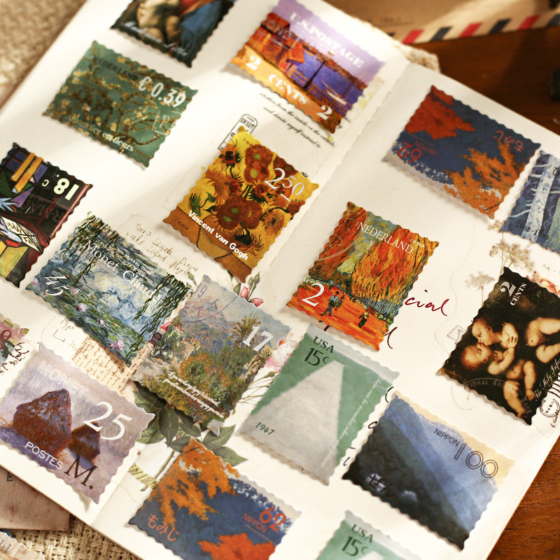 

45 PCS Vintage Van Gogh Monet World Famous Painting Collection Decorative Stickers for Scrapbooking DIY Sealing Crafts
