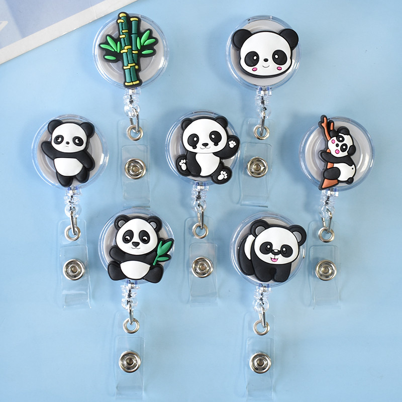 

Cute Panda Bamboo Retractable Pull Nurse Students Badge Reel ID Lanyard Name Tag Card Badge Holder Reels For Doctor Hospital