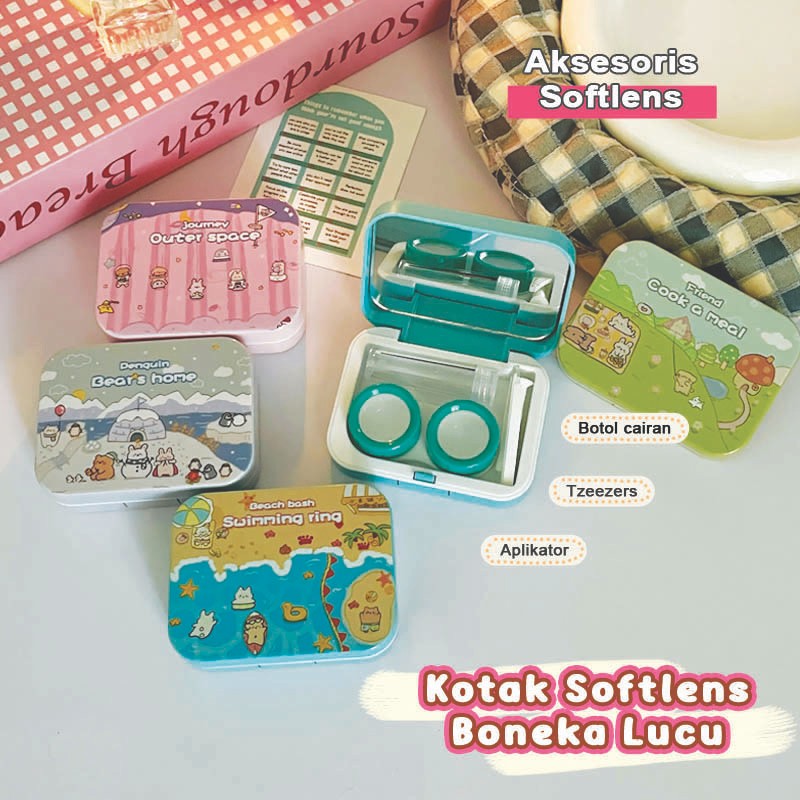 Case Kontak Lensa Softlens Dilengkapi Kaca 2in1 Kotak Softlens Bunga Ungu Premium Lenscase + Capitan
