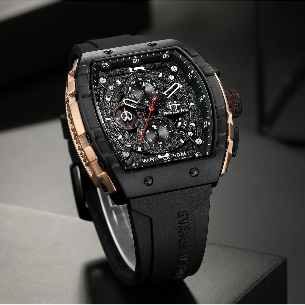 Buy 1 Get 1 jam tangan   Best Seller Evans Jayden Jam Tangan Pria 9554-1 Rubber Kaca Sapphire Chrono