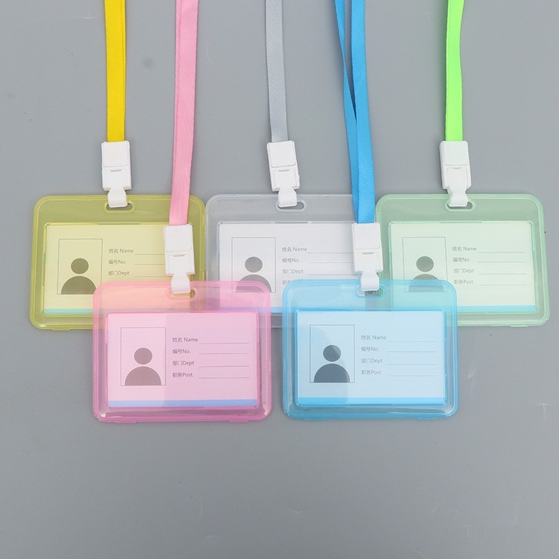 

Name Tag Id Card Transparant Gantungan Kartu Nama Plastik Vertical Lanyard Potrait Motif Polos - pedagangonline017