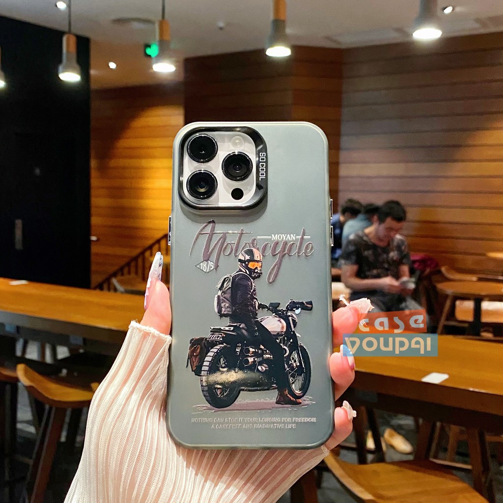 Silver White Case iPhone 13 Soft Case Pola pria trendi sepeda motor tampan Cover Full Protection for
