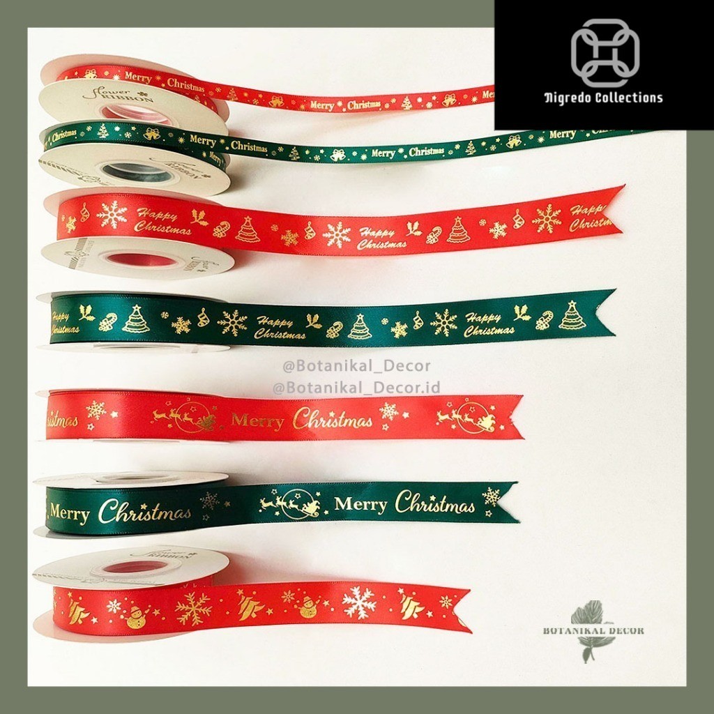 

(1 Roll 22meter) Pita Natal Pita Satin Christmas Ribbon Gift Hampers Kado Dekorasi Natal Motif Merry Christmas