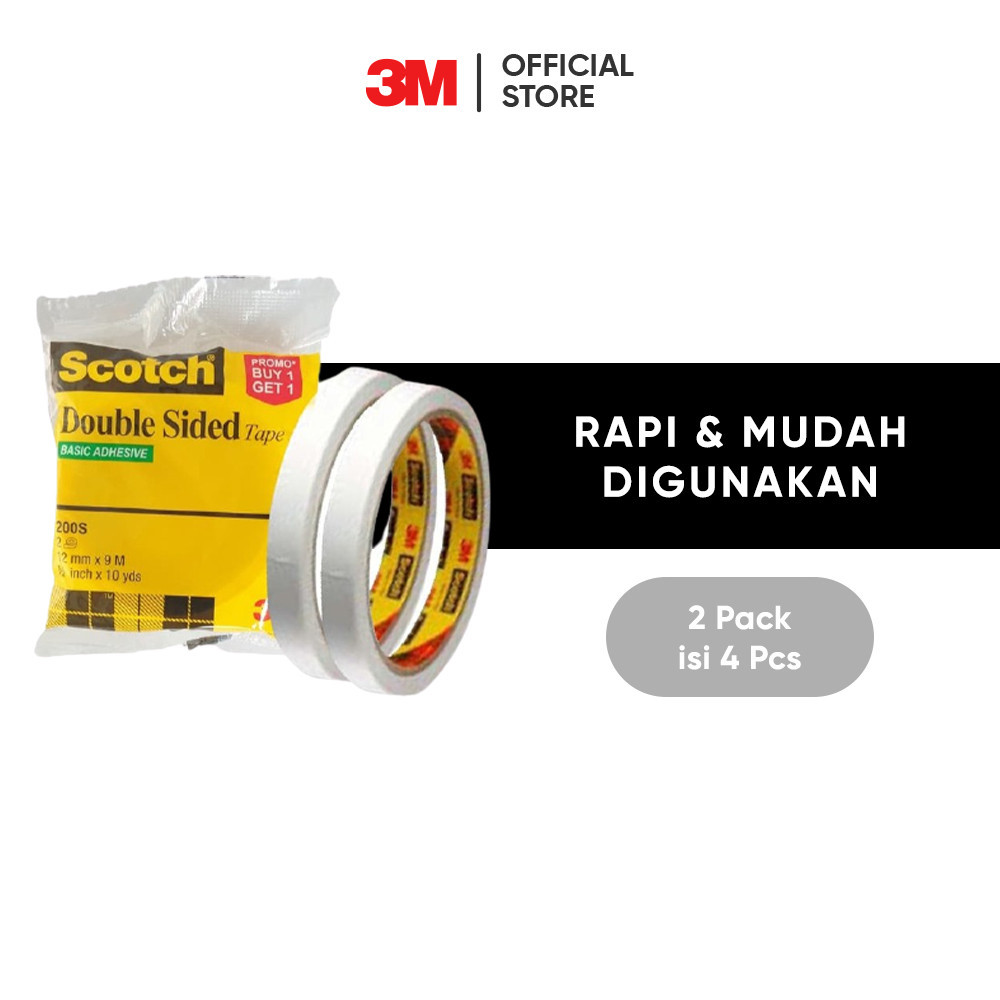 

3M™ Scotch® Double Sided Tape, Rapi & mudah digunakan, 1 pak, 12mm x 9m, Untuk menempel berbagai permukaan