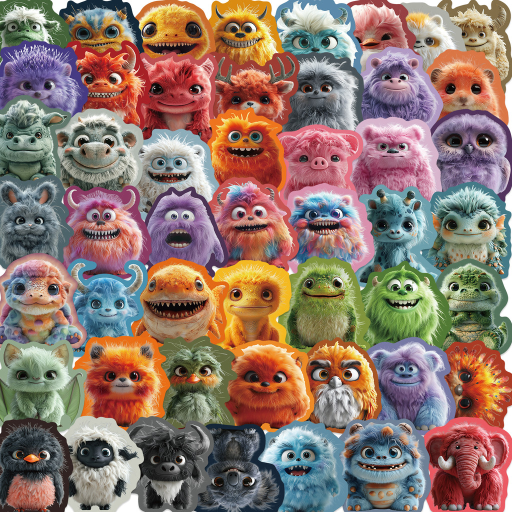 

50pcs Cartoon Cute Plush Monster Stickers Phone Laptop Computer Water Bottle Skateboard Guitar Sticker Gift Creative Decoration