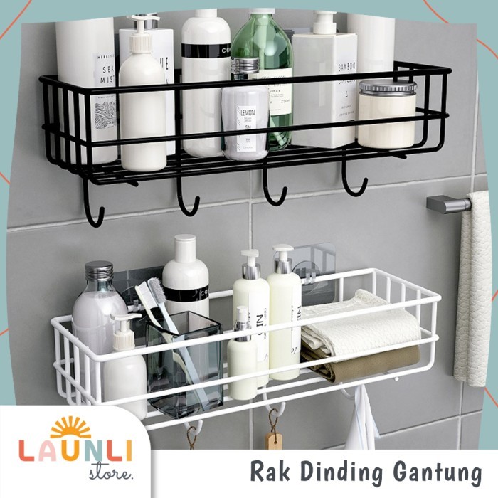 Rak Kamar Mandi Gantung Sudut Tempel Dinding Tanpa Mur Baut