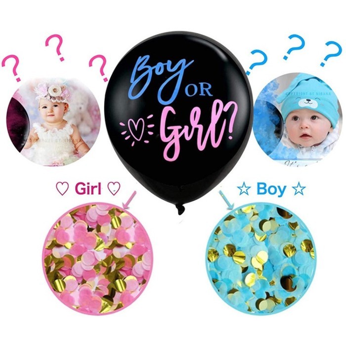 RB001 Balon karet latex gender reveal boy or girl hitam black jumbo - Putih