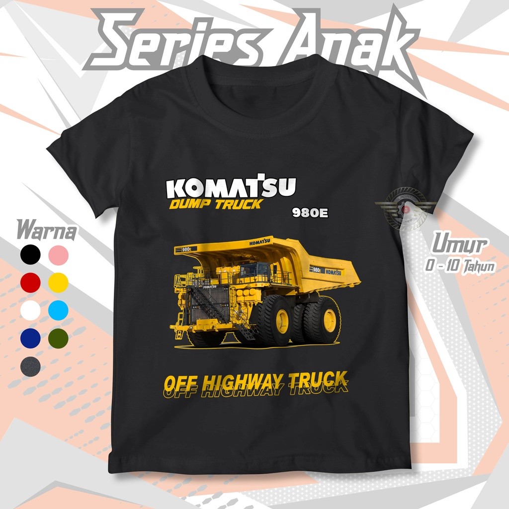 KAOS ANAK TRUK KOMATSU DUMP TRUCK   Baju Distro Kids Atasan Anak Laki Laki Perempuan