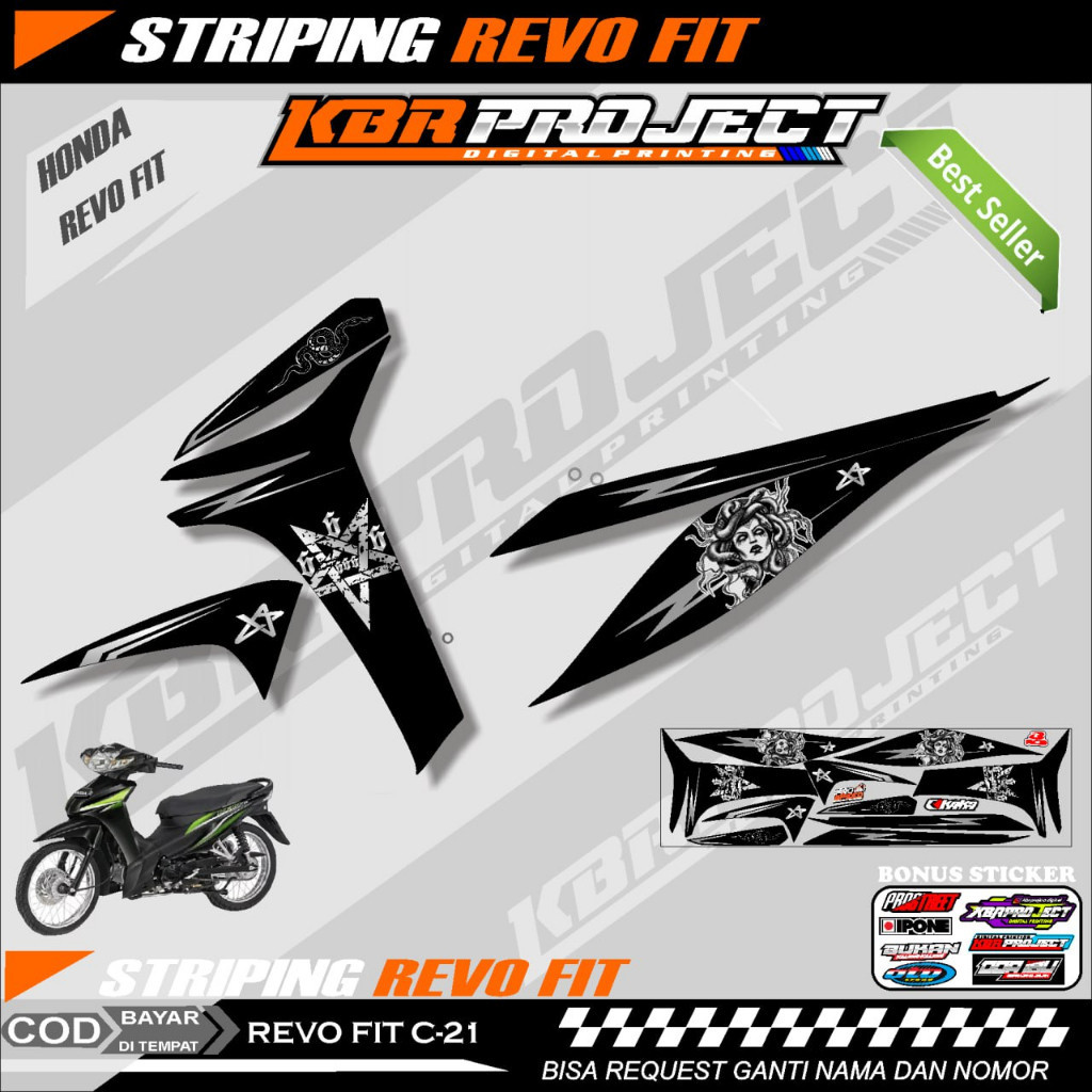 Revo Fit Medusa Stiker | Striping Motor Revo Fit Motif Keren Lis Variasi Honda Revo Fit Hologram