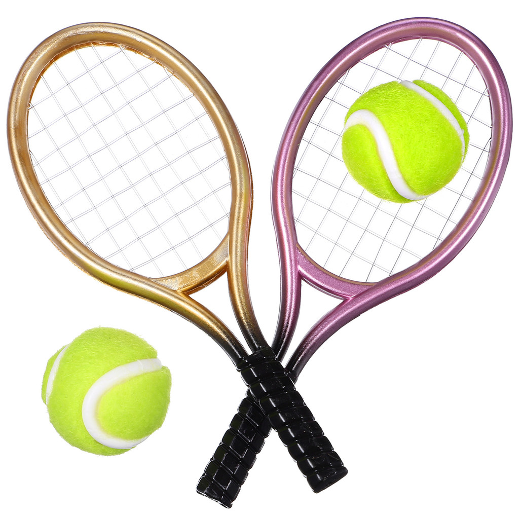 

2 Sets Tennis Racket Mini Toy Cake Topper Miniature Model Racquet House DIY Decor Small Balls