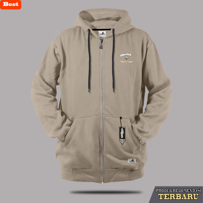 hoodie pria keren Vitlexs Jacket Fleece Tebal Resleting Jaket Hoodie Pria Wanita Jacket - Beige, M