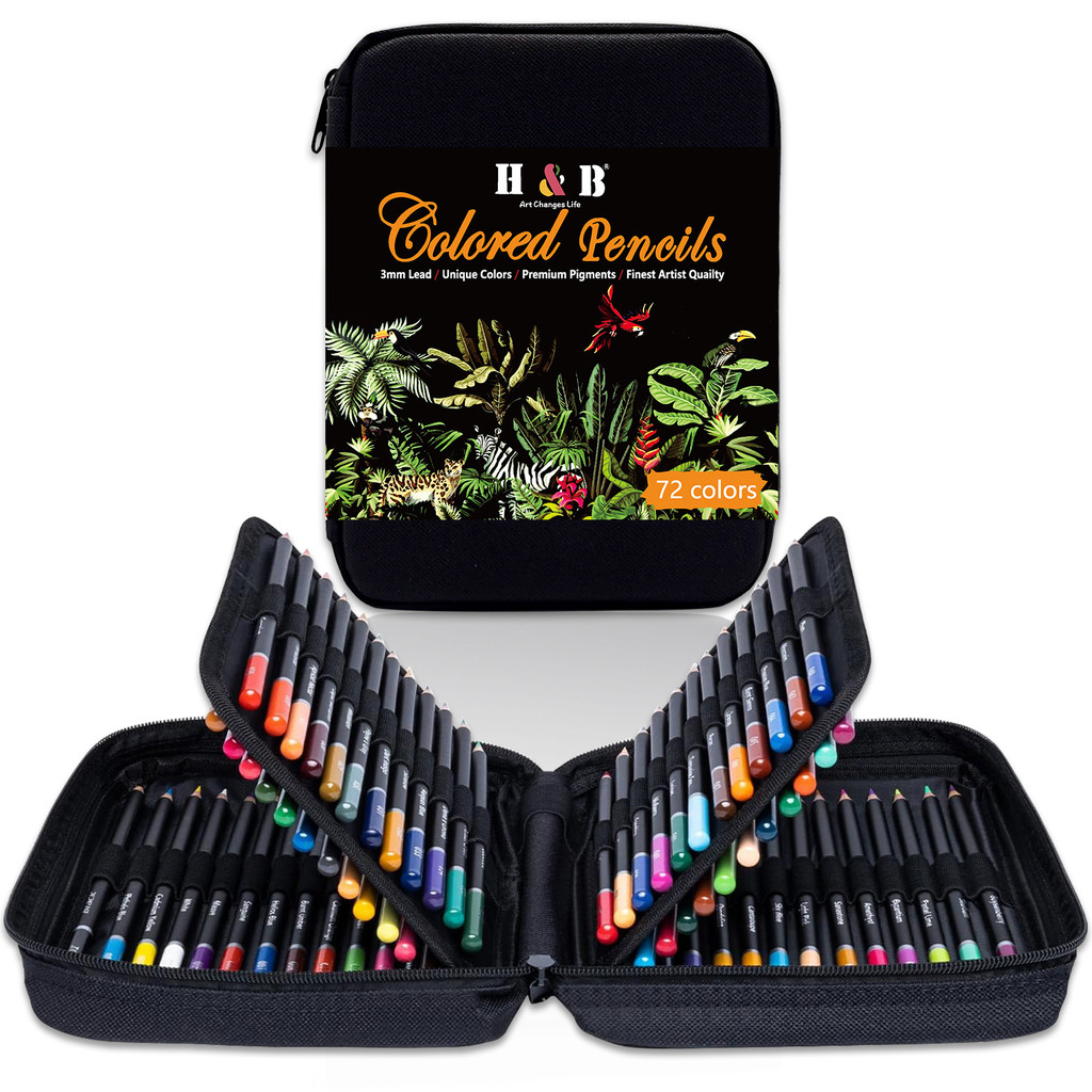 

72 Colored Pencils Kit, Art Supplies for Adult Coloring,Oil Based Soft Core, Ideal for Coloring Sketching Shading,In Zipper Case