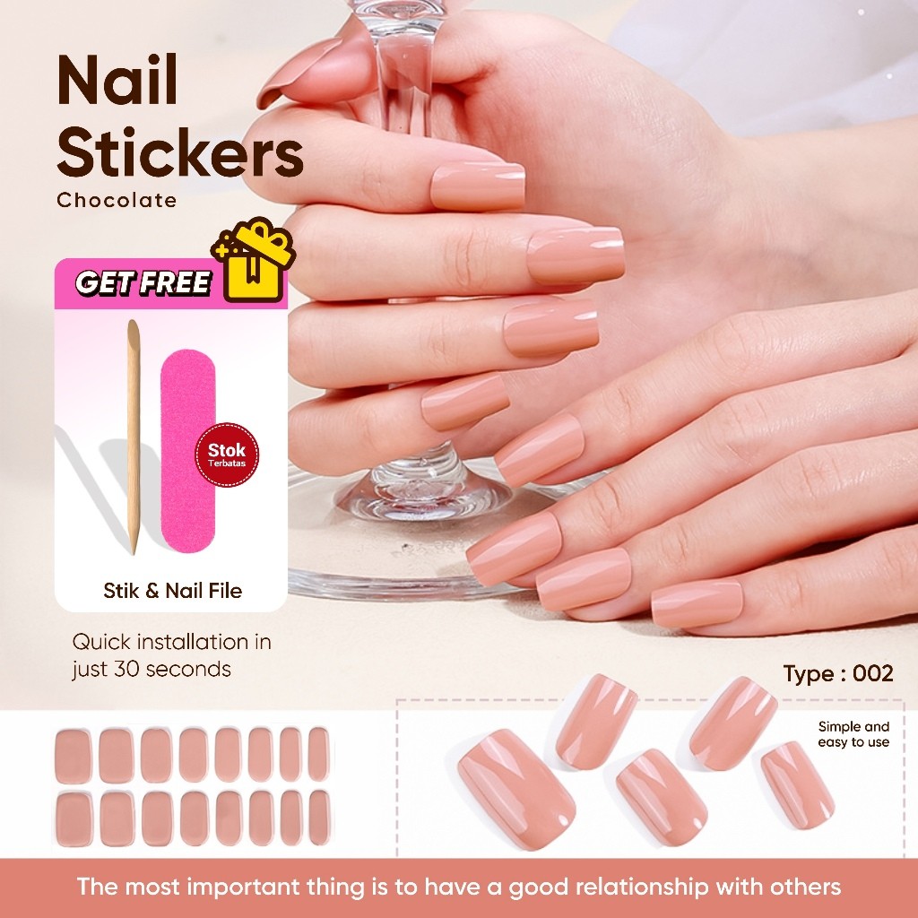 [BeautyTools] Nail Art Sticker 16Pcs Motif Polos Full Cover Tanpa UV Lamp Murah Premium Tahan Lama F