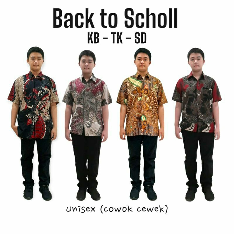 Kemeja Batik Anak Laki Laki Perempuan 2 - 12 tahun Lengan Pendek Hem Batik Seragam Sekolah TK SD Bal