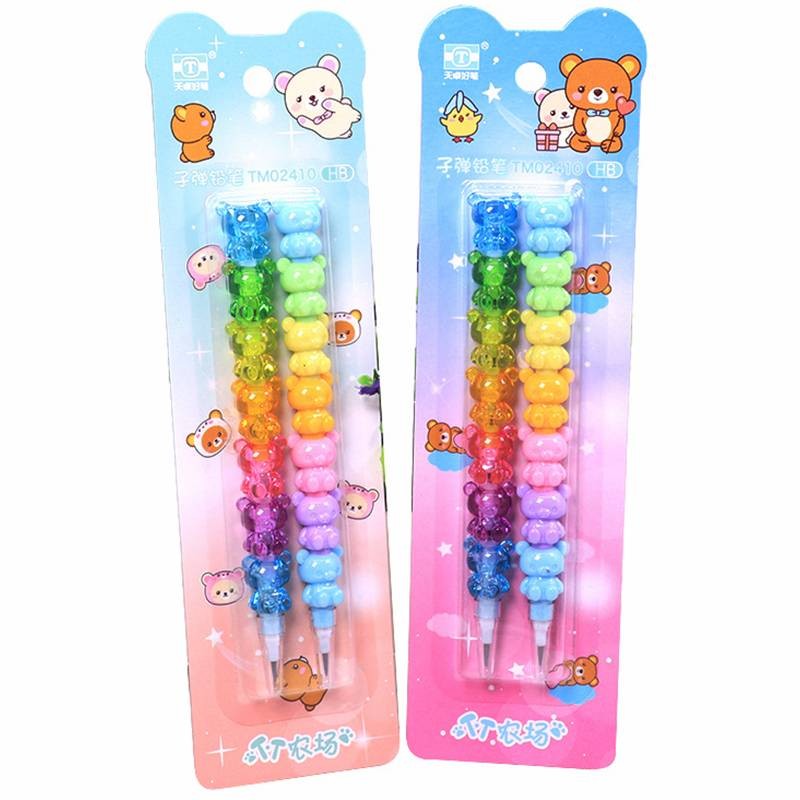 

New 2pcs Non-sharpening Bear Pencils Pen Cap Students Writing Pens School Stationery Pencil for Kids Gift school Office Supplies