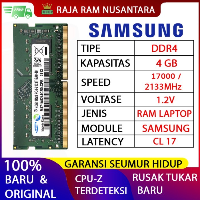 SALE -RAM LAPTOP SAMSUNG DDR4 4GB 2133 MHz 17000 ORI GAMING RAM NB DDR4 4GB