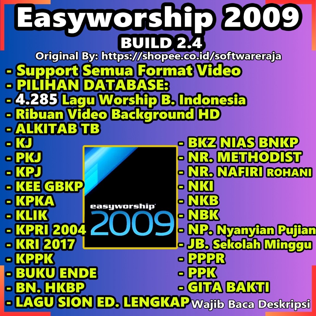 [Sofware Gereja]Easy Worship 2009 Premium Plus Database Lagu, Video Background, Alkitab TB, KJV