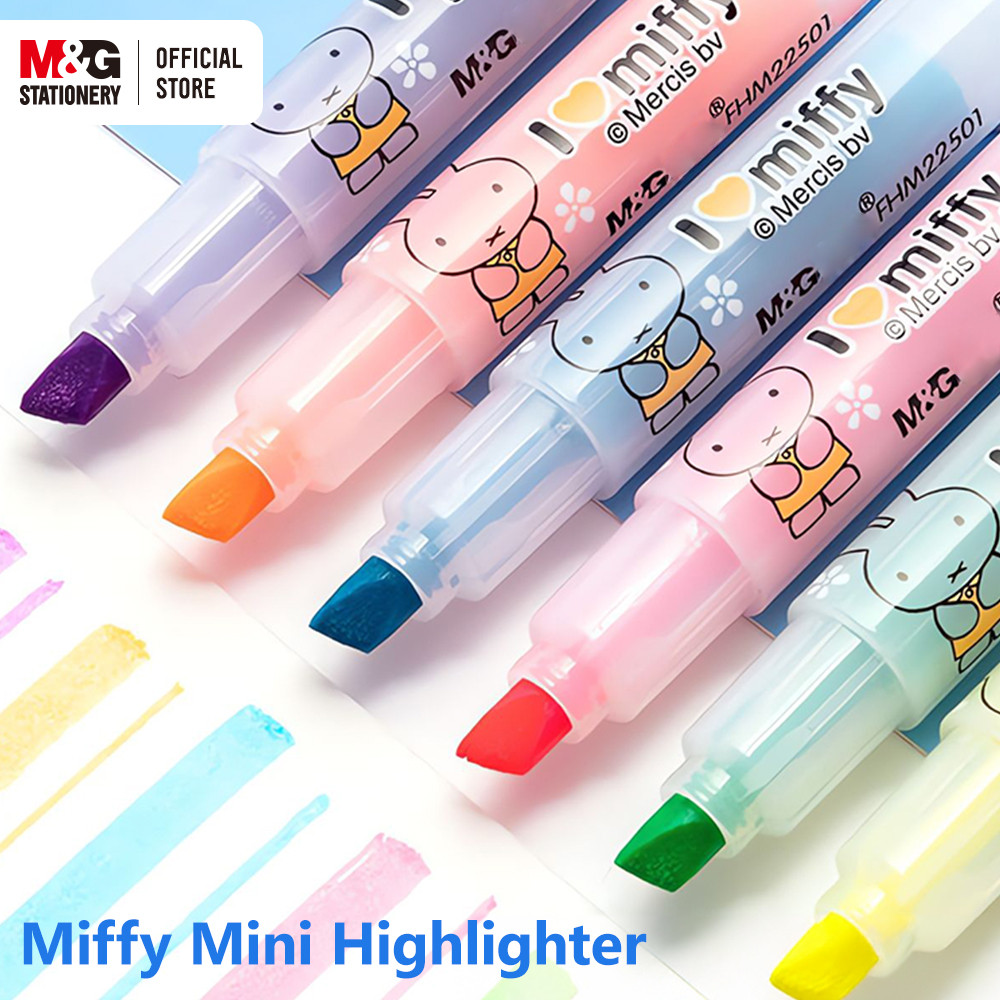 

M&G 6 Colors Highlighter Cute Single Tip Markers Office Student Universal Focus Marker Miffy Series for Hand Drawing Markers
