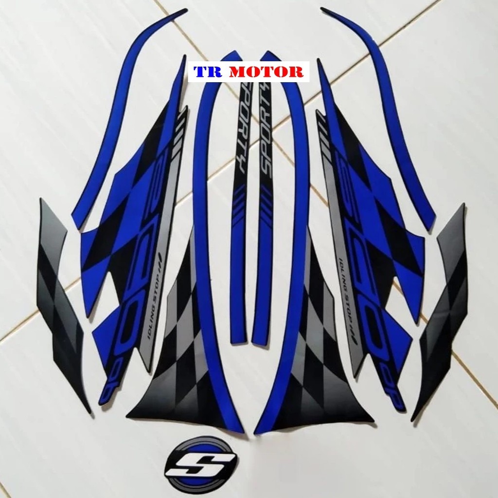COD - Striping stiker polet list motor honda scoopy sporty 2018 full hitam biru list biru body stand