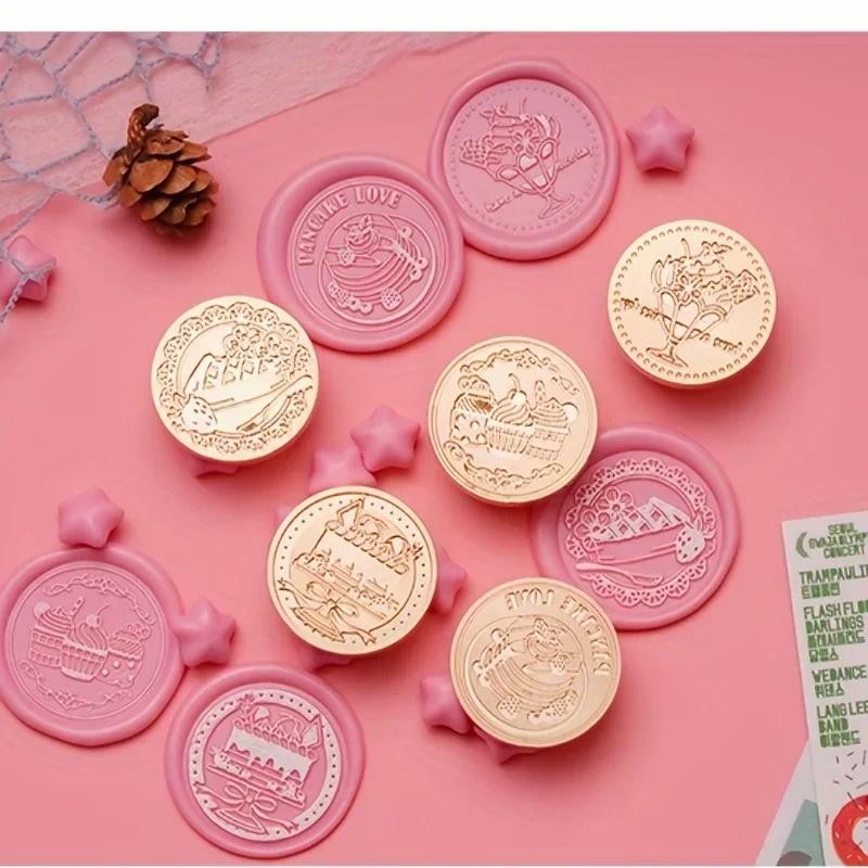 

1 lacquer stamp 3cm/1.18in round mulberry muffin strawberry pie chocolate sundae copper stamp head for envelope invitation seal